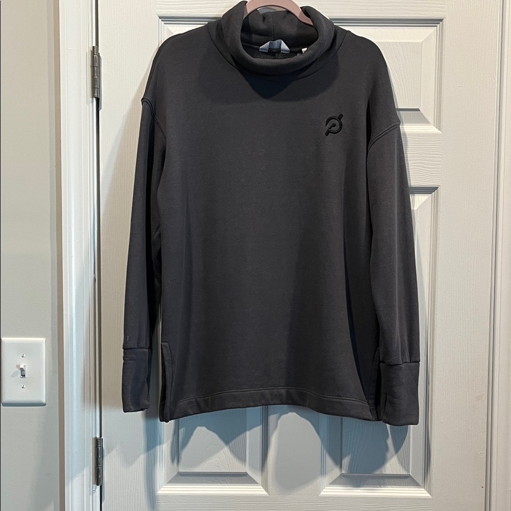 Peloton Dark Gray Cowl Neck Sweatshirt Size M. Long Sleeves with thumb holes.